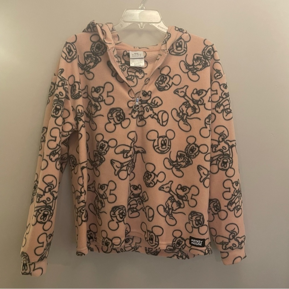 Disney Mickey Mouse Zip Fleece Hoodie XL 15/17 Pink‎ Sketch Print Hoodie